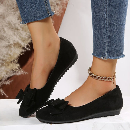 Flat Casual Shoes Women Suede Bow Round Head Gommino