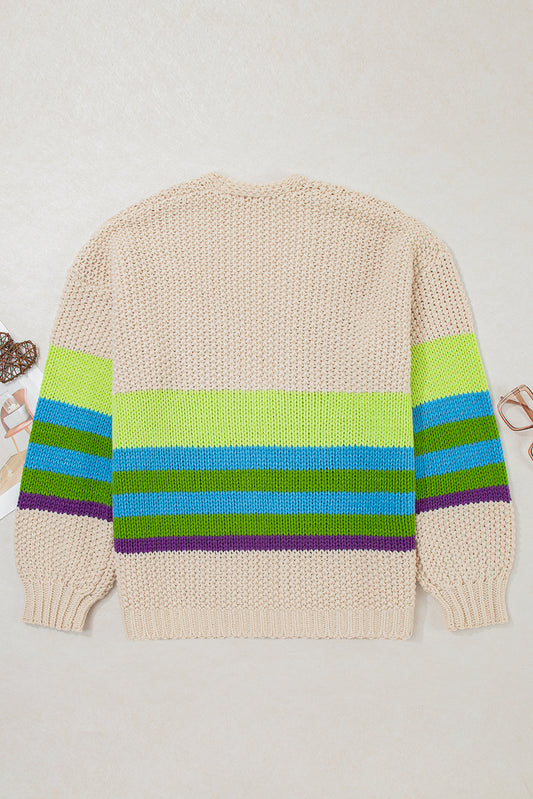 Parchment Color Block Crochet Open Front Plus Size Cardigan