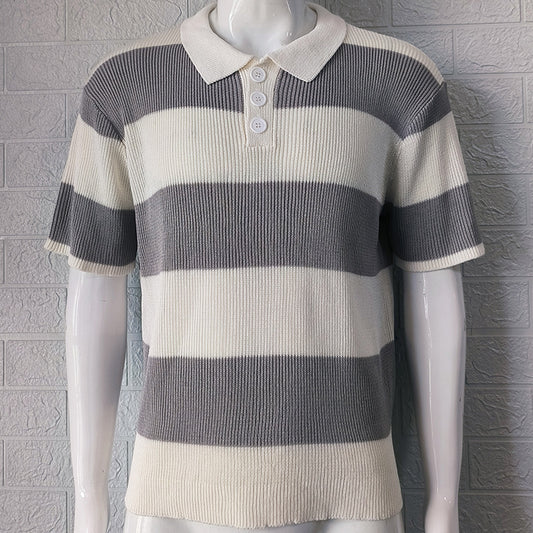 Lapel Sweater Short Sleeve with Stripes