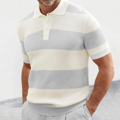 Lapel Sweater Short Sleeve with Stripes