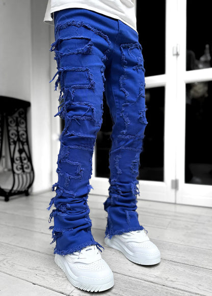Patched Tight Fit Stacked Jeans
