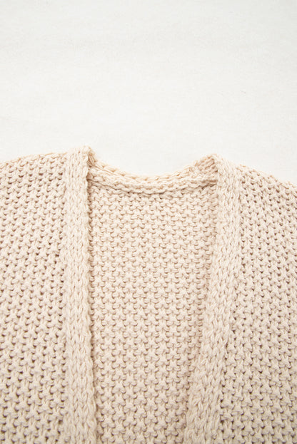 Parchment Color Block Crochet Open Front Plus Size Cardigan