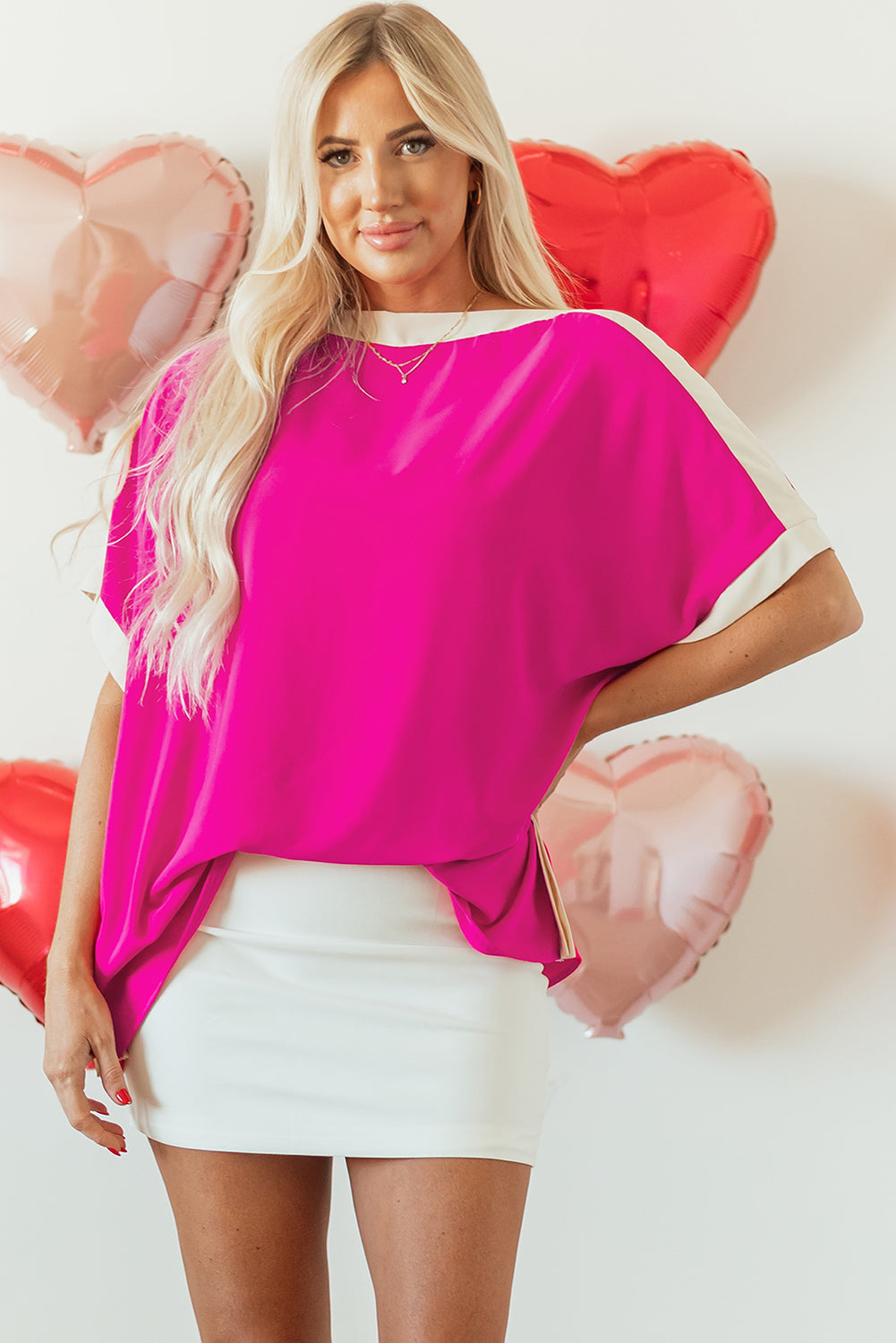 Green Oversized Color Block Boat Neck Tunic Blouse