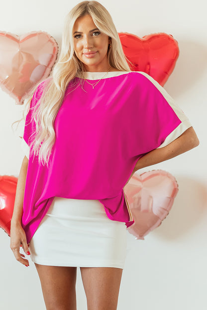 Green Oversized Color Block Boat Neck Tunic Blouse
