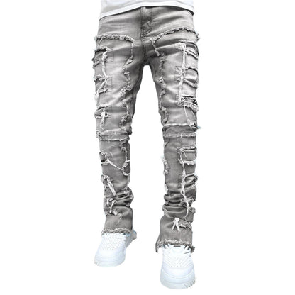 Patched Tight Fit Stacked Jeans