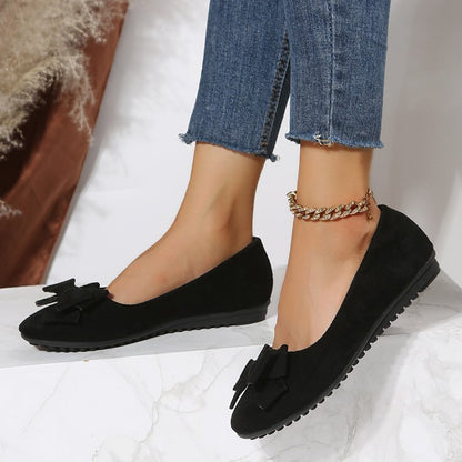 Flat Casual Shoes Women Suede Bow Round Head Gommino