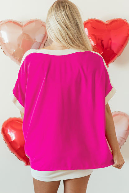 Green Oversized Color Block Boat Neck Tunic Blouse