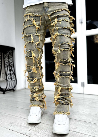 Patched Tight Fit Stacked Jeans