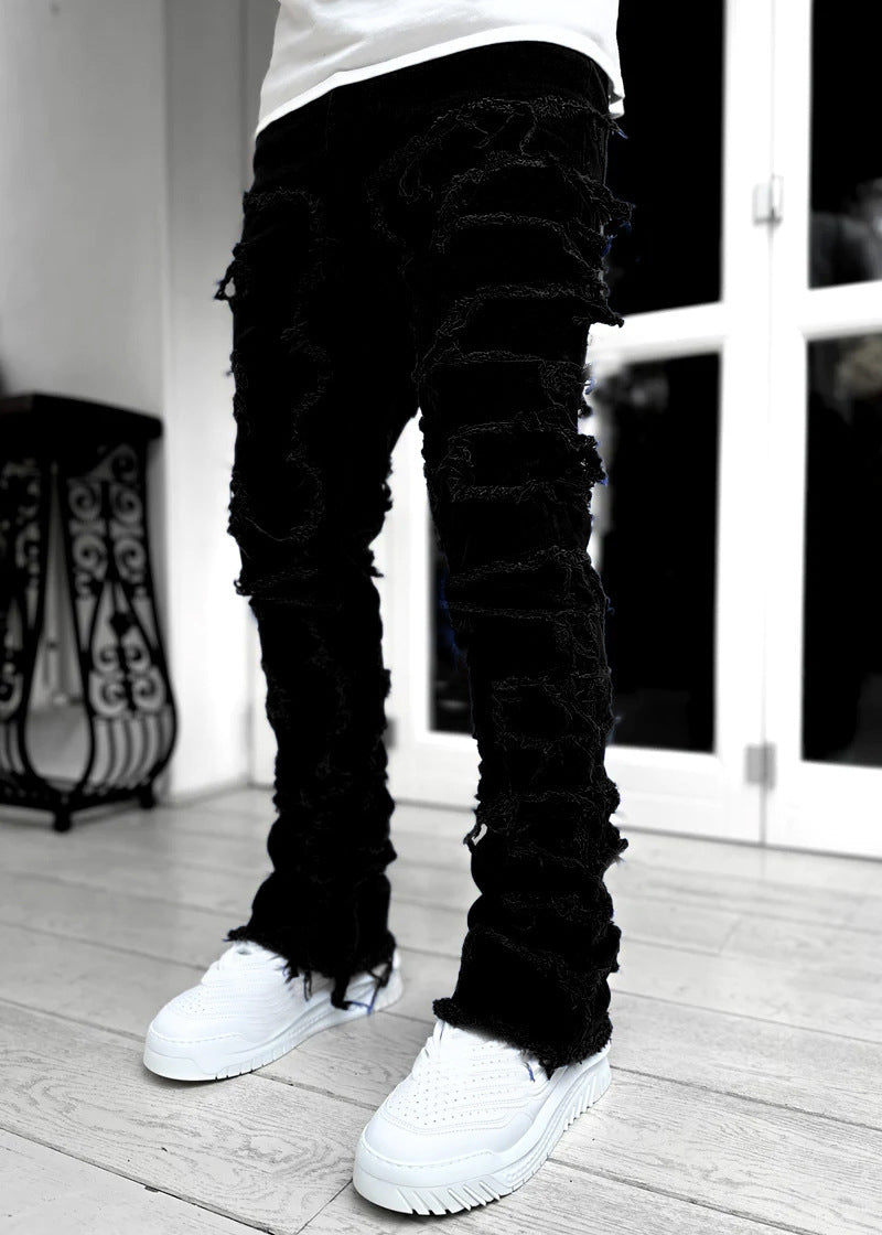 Patched Tight Fit Stacked Jeans