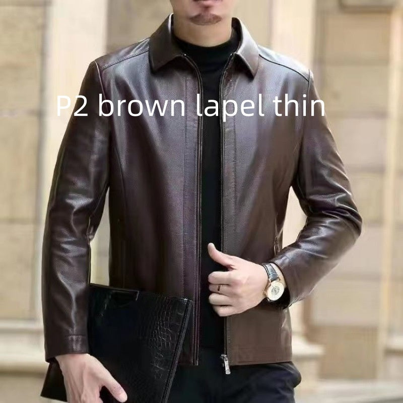 Men's Leather Jacket With Stand Collar Fleece-Lined