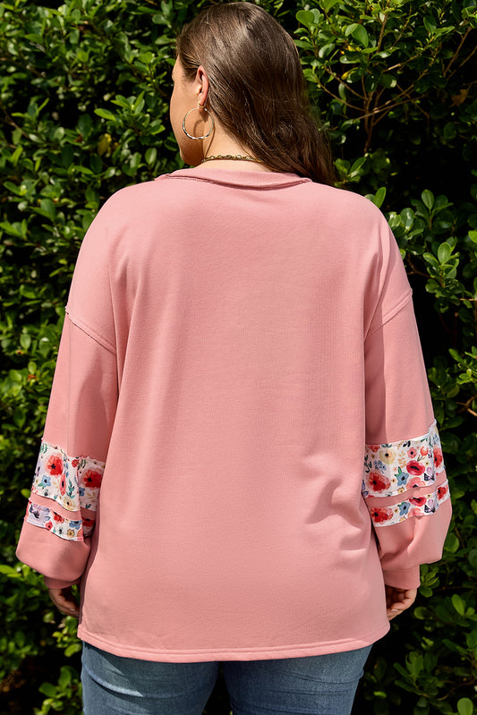 Peach Blossom Plus Size Floral Applique Drop Shoulder Sweatshirt