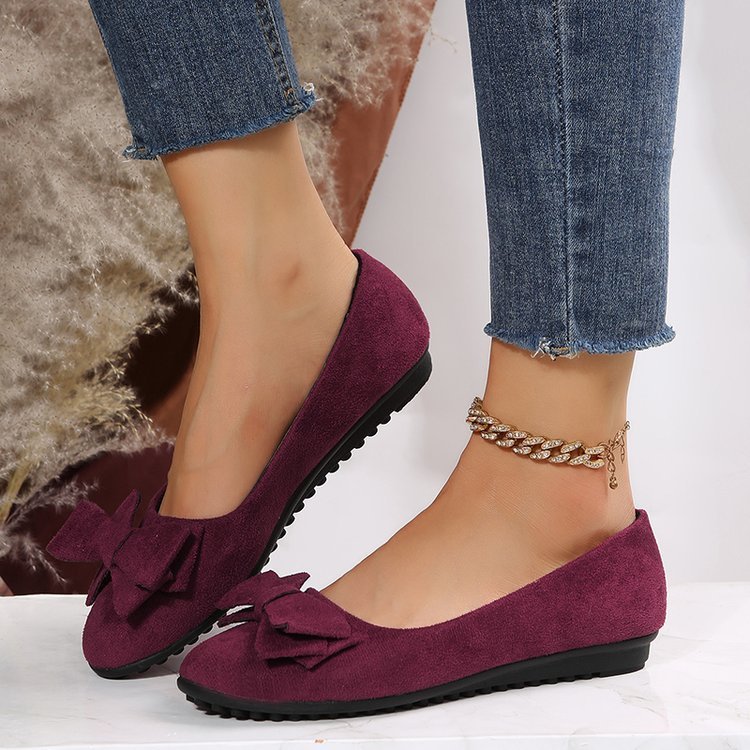 Flat Casual Shoes Women Suede Bow Round Head Gommino