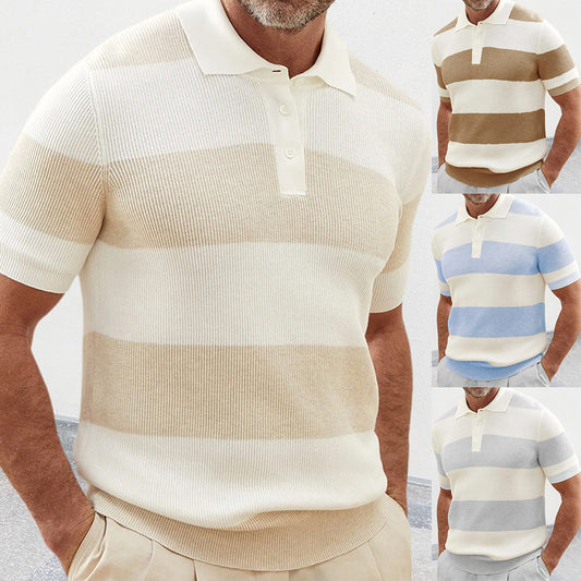 Lapel Sweater Short Sleeve with Stripes