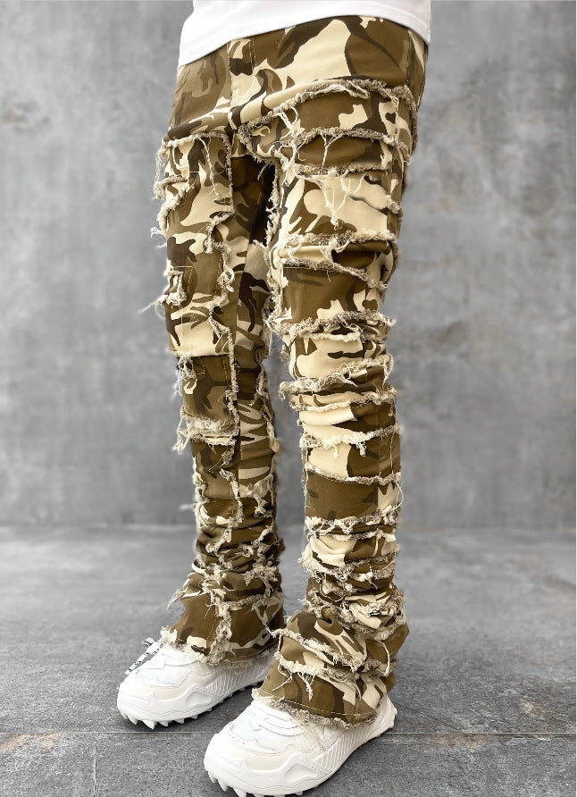 Patched Tight Fit Stacked Jeans