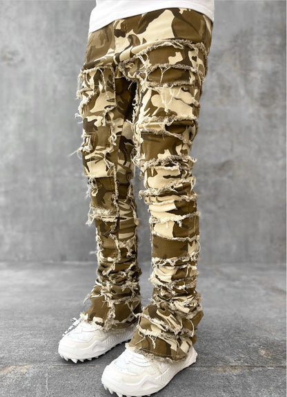 Patched Tight Fit Stacked Jeans