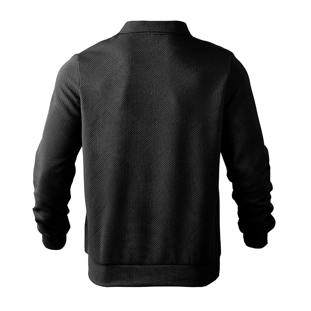 Lapel Jacquard Half-zipper Sweatshirt Long-sleeved