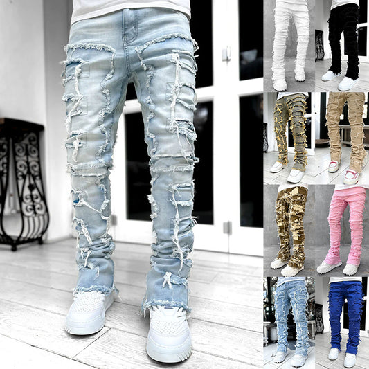 Patched Tight Fit Stacked Jeans