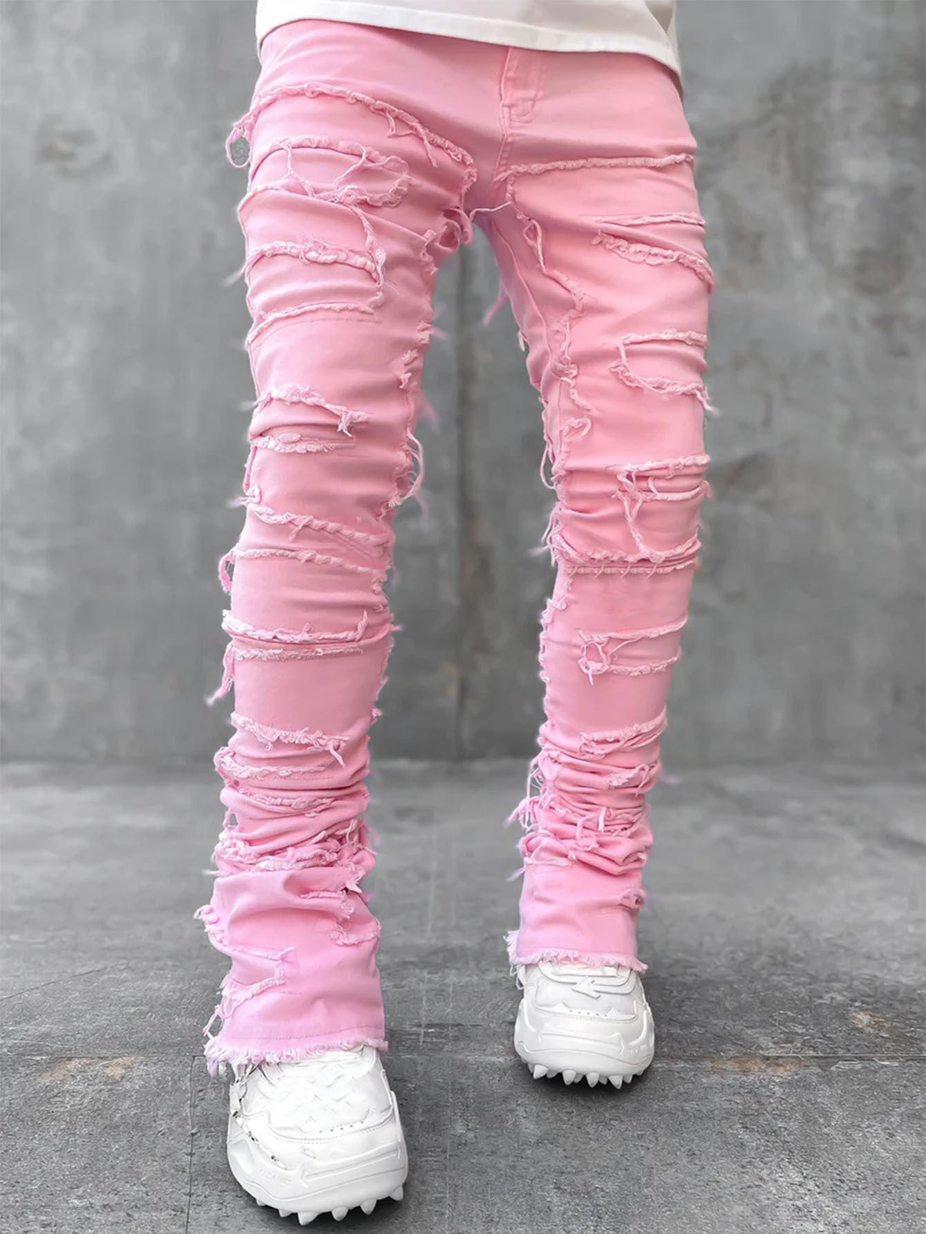 Patched Tight Fit Stacked Jeans