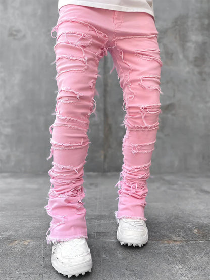 Patched Tight Fit Stacked Jeans