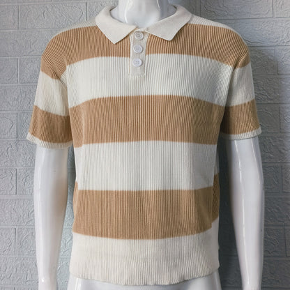 Lapel Sweater Short Sleeve with Stripes