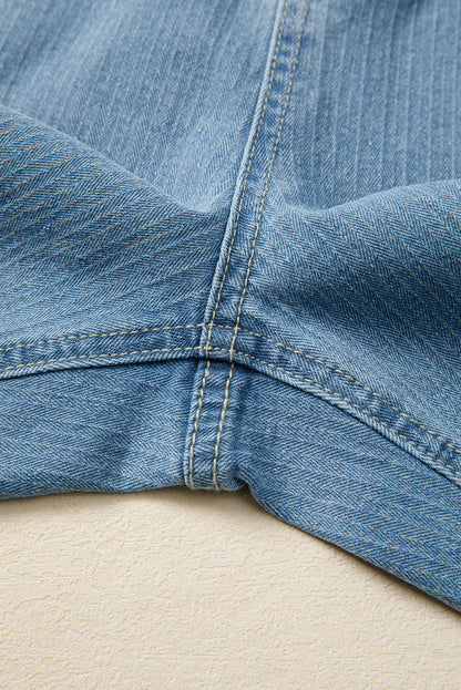 Dusk Blue Patched Pocket Textured Wide Leg Plus Size Jeans