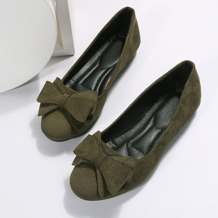 Flat Casual Shoes Women Suede Bow Round Head Gommino