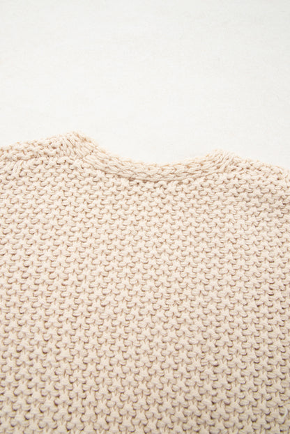 Parchment Color Block Crochet Open Front Plus Size Cardigan