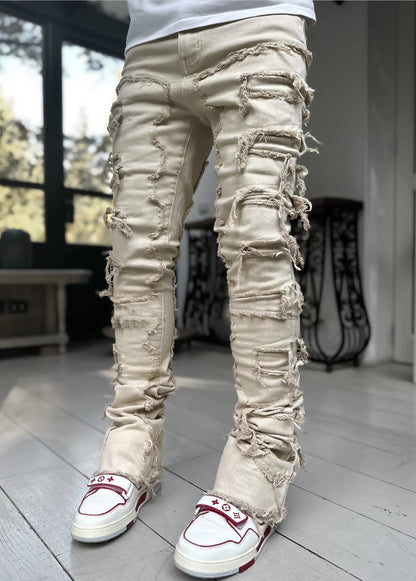 Patched Tight Fit Stacked Jeans