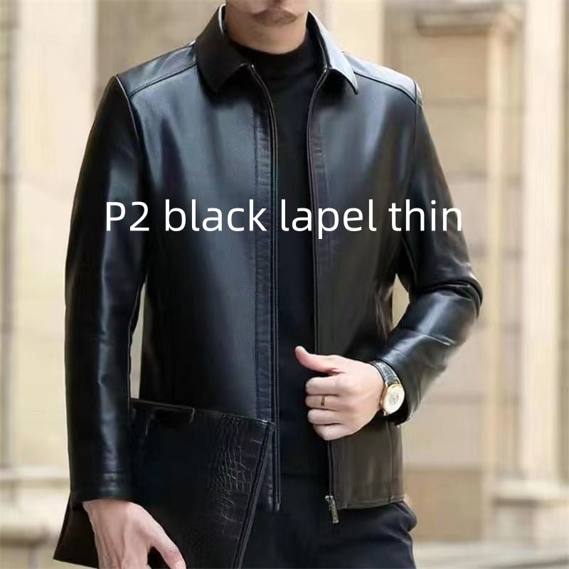 Men's Leather Jacket With Stand Collar Fleece-Lined
