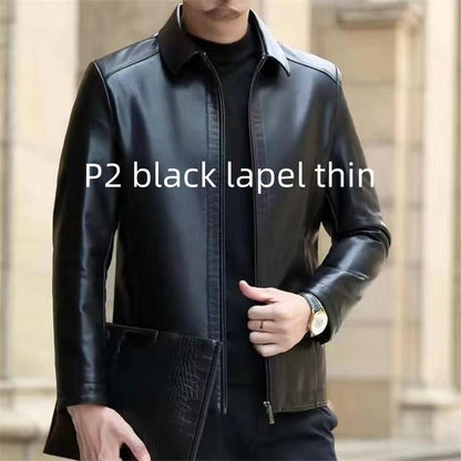 Men's Leather Jacket With Stand Collar Fleece-Lined