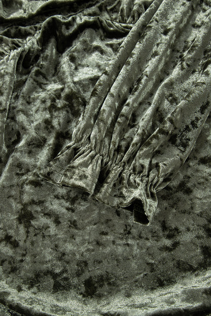 Jungle Green Plus Size Velvet Babydoll Mini Dress with Puff Sleeve