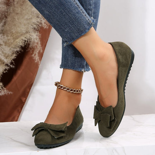 Flat Casual Shoes Women Suede Bow Round Head Gommino