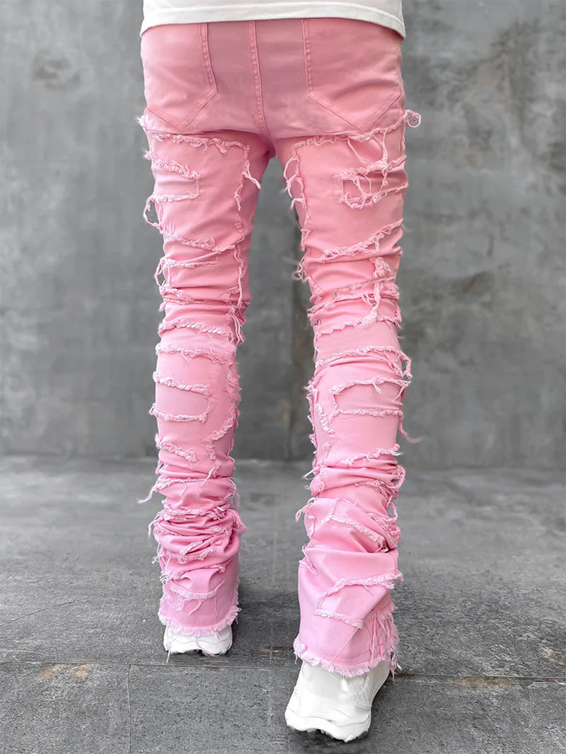 Patched Tight Fit Stacked Jeans