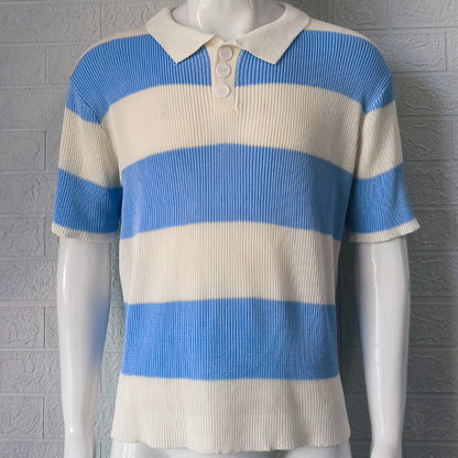 Lapel Sweater Short Sleeve with Stripes